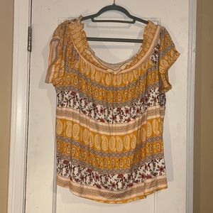 Yellow Patterned Off-the-shoulder Top 2XL
